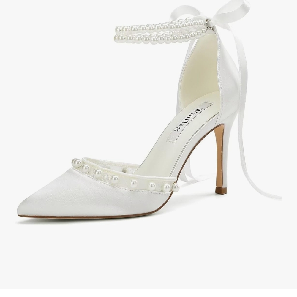 White Pearl-Embellished Heels
